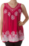 Sakkas Batik Embroidered V-Neck Sleeveless Blouse#color_Raspberry