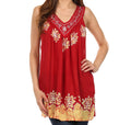 Sakkas Batik Embroidered V-Neck Sleeveless Blouse#color_Red