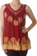 Sakkas Batik Embroidered V-Neck Sleeveless Blouse#color_Red/Yellow