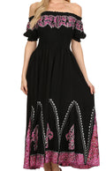 Sakkas Elizabeth Batik Embroidered Peasant Dress#color_Black / Pink