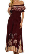 Sakkas Elizabeth Batik Embroidered Peasant Dress#color_Chocolate