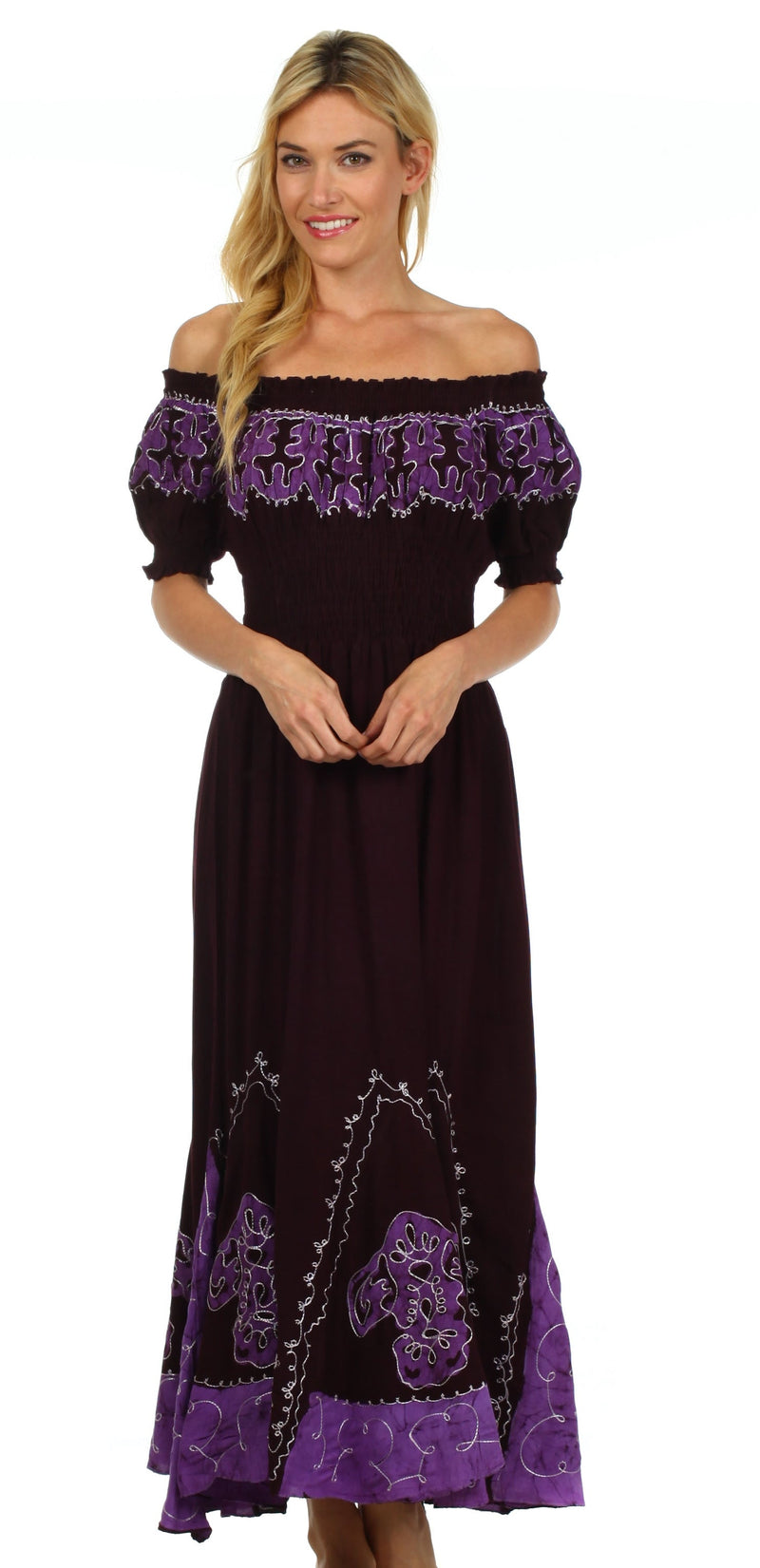 Sakkas Elizabeth Batik Embroidered Peasant Dress