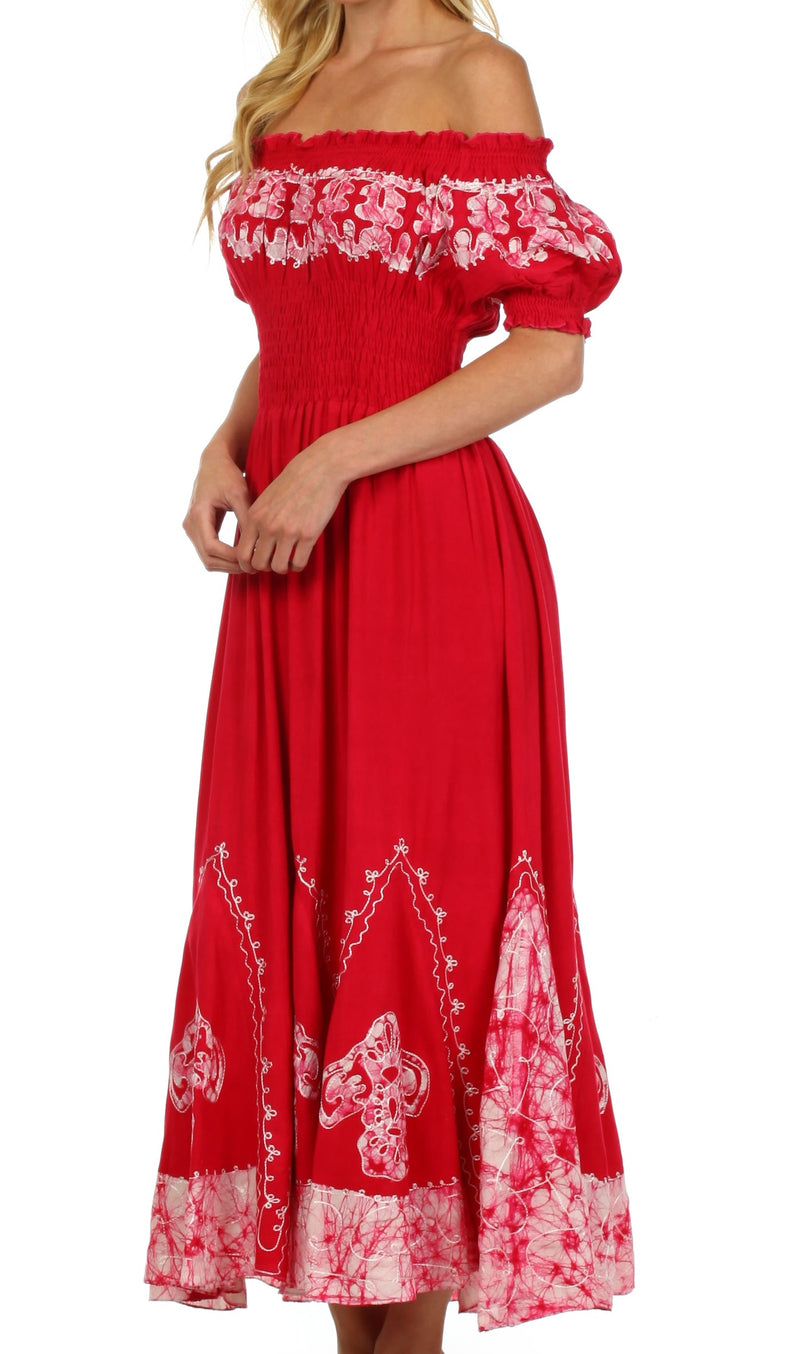 Sakkas Elizabeth Batik Embroidered Peasant Dress