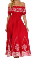 Sakkas Elizabeth Batik Embroidered Peasant Dress#color_Red / White