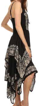 Sakkas Batik Corset Style Bodice Handkerchief Hem Dress