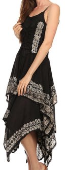 Sakkas Batik Corset Style Bodice Handkerchief Hem Dress