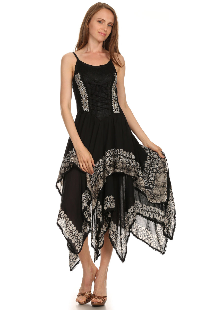 Sakkas Batik Corset Style Bodice Handkerchief Hem Dress