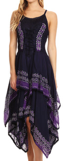 Sakkas Batik Corset Style Bodice Handkerchief Hem Dress