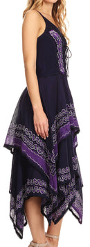Sakkas Batik Corset Style Bodice Handkerchief Hem Dress