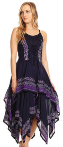 Sakkas Batik Corset Style Bodice Handkerchief Hem Dress