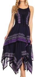 Sakkas Batik Corset Style Bodice Handkerchief Hem Dress#color_Black/Purple
