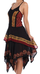 Sakkas Batik Corset Style Bodice Handkerchief Hem Dress