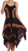 Sakkas Batik Corset Style Bodice Handkerchief Hem Dress#color_Black/Red
