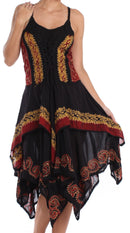 Sakkas Batik Corset Style Bodice Handkerchief Hem Dress