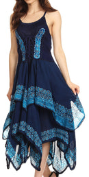 Sakkas Batik Corset Style Bodice Handkerchief Hem Dress