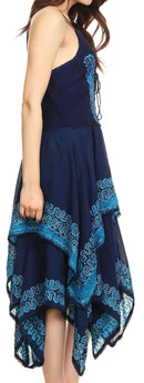 Sakkas Batik Corset Style Bodice Handkerchief Hem Dress