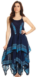 Sakkas Batik Corset Style Bodice Handkerchief Hem Dress