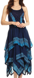 Sakkas Batik Corset Style Bodice Handkerchief Hem Dress#color_Blue
