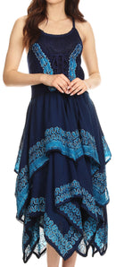 Sakkas Batik Corset Style Bodice Handkerchief Hem Dress