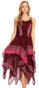 Sakkas Batik Corset Style Bodice Handkerchief Hem Dress