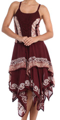 Sakkas Batik Corset Style Bodice Handkerchief Hem Dress#color_Chocolate/Beige