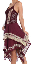 Sakkas Batik Corset Style Bodice Handkerchief Hem Dress