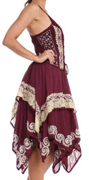 Sakkas Batik Corset Style Bodice Handkerchief Hem Dress