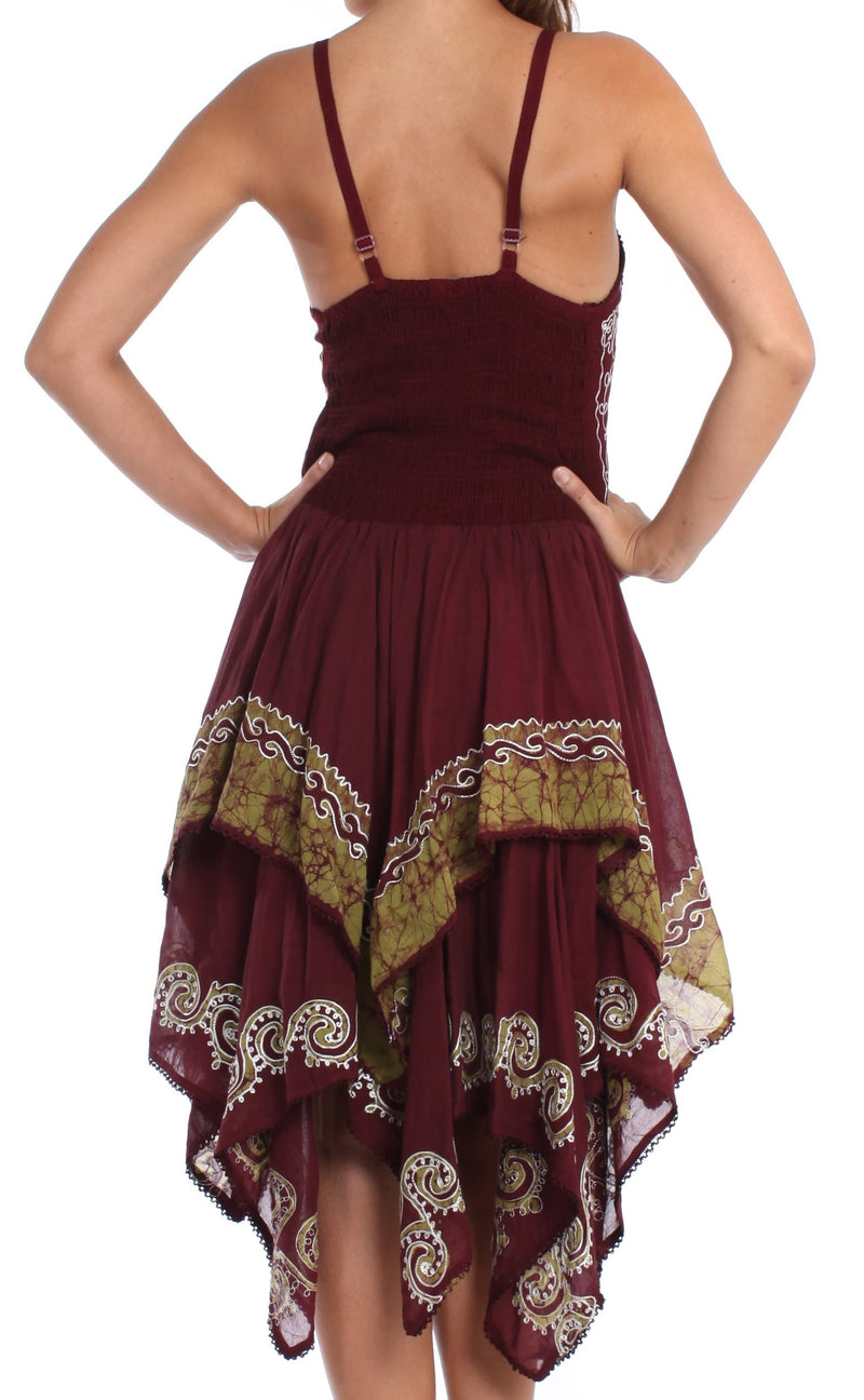 Sakkas Batik Corset Style Bodice Handkerchief Hem Dress