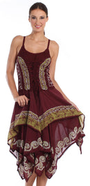 Sakkas Batik Corset Style Bodice Handkerchief Hem Dress