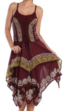Sakkas Batik Corset Style Bodice Handkerchief Hem Dress