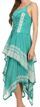 Sakkas Batik Corset Style Bodice Handkerchief Hem Dress