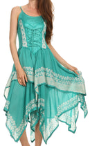 Sakkas Batik Corset Style Bodice Handkerchief Hem Dress