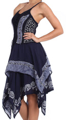 Sakkas Batik Corset Style Bodice Handkerchief Hem Dress