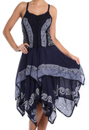 Sakkas Batik Corset Style Bodice Handkerchief Hem Dress