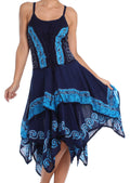 Sakkas Batik Corset Style Bodice Handkerchief Hem Dress#color_Navy/Turquoise