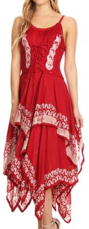 Sakkas Batik Corset Style Bodice Handkerchief Hem Dress