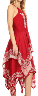 Sakkas Batik Corset Style Bodice Handkerchief Hem Dress