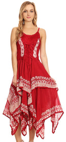 Sakkas Batik Corset Style Bodice Handkerchief Hem Dress