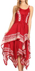 Sakkas Batik Corset Style Bodice Handkerchief Hem Dress#color_Red/Cream