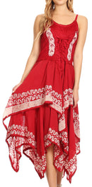 Sakkas Batik Corset Style Bodice Handkerchief Hem Dress