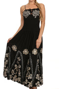 Sakkas Batik Embroidered Empire Waist Dress#color_Black / White
