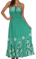 Sakkas Batik Embroidered Empire Waist Dress#color_Mint