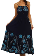 Sakkas Batik Embroidered Empire Waist Dress#color_Navy / Turquoise