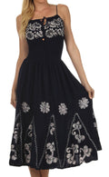 Sakkas Batik Embroidered Empire Waist Dress#color_Navy/White