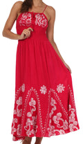 Sakkas Batik Embroidered Empire Waist Dress#color_Red / White
