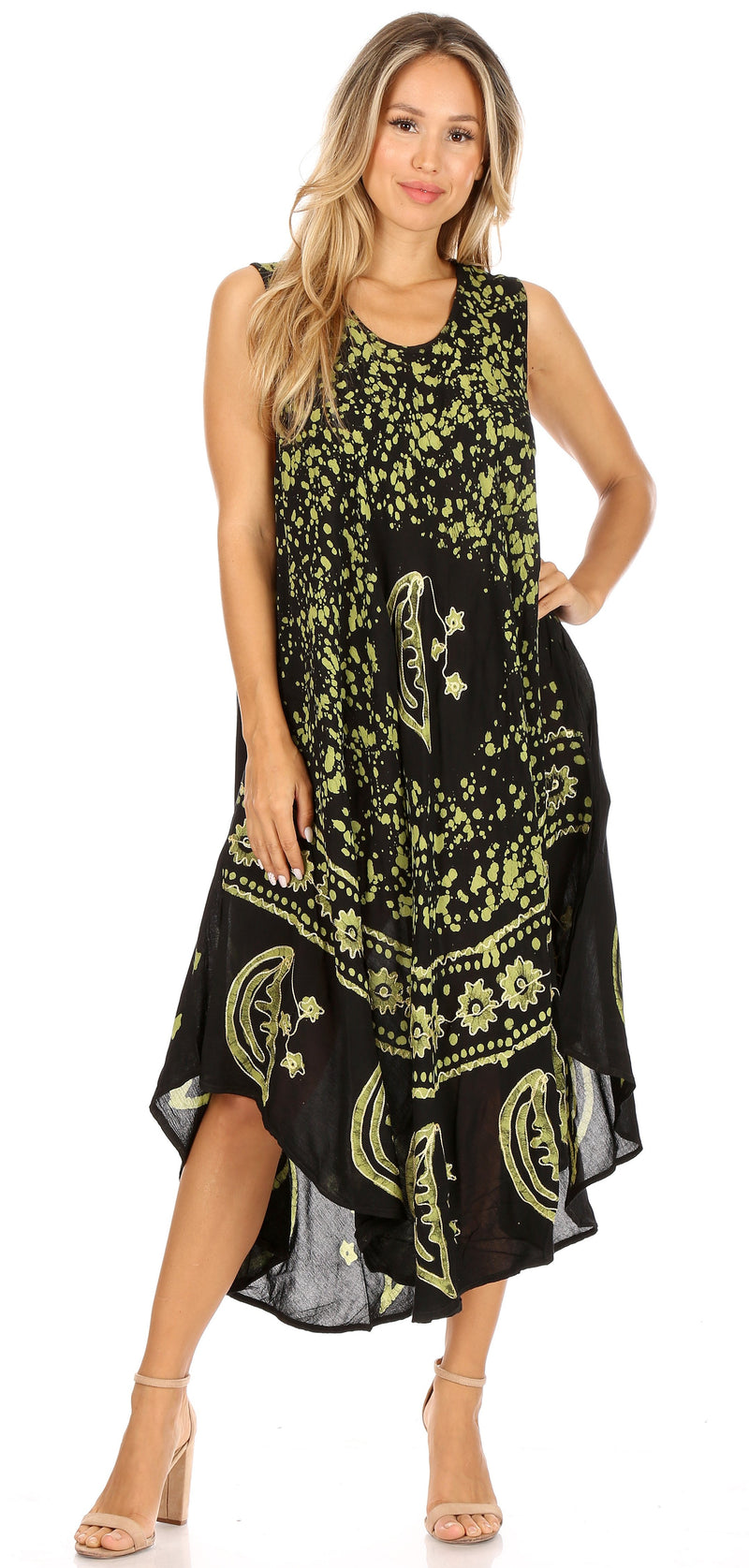 Sakkas Moon and Stars Batik Caftan Tank Dress / Cover Up