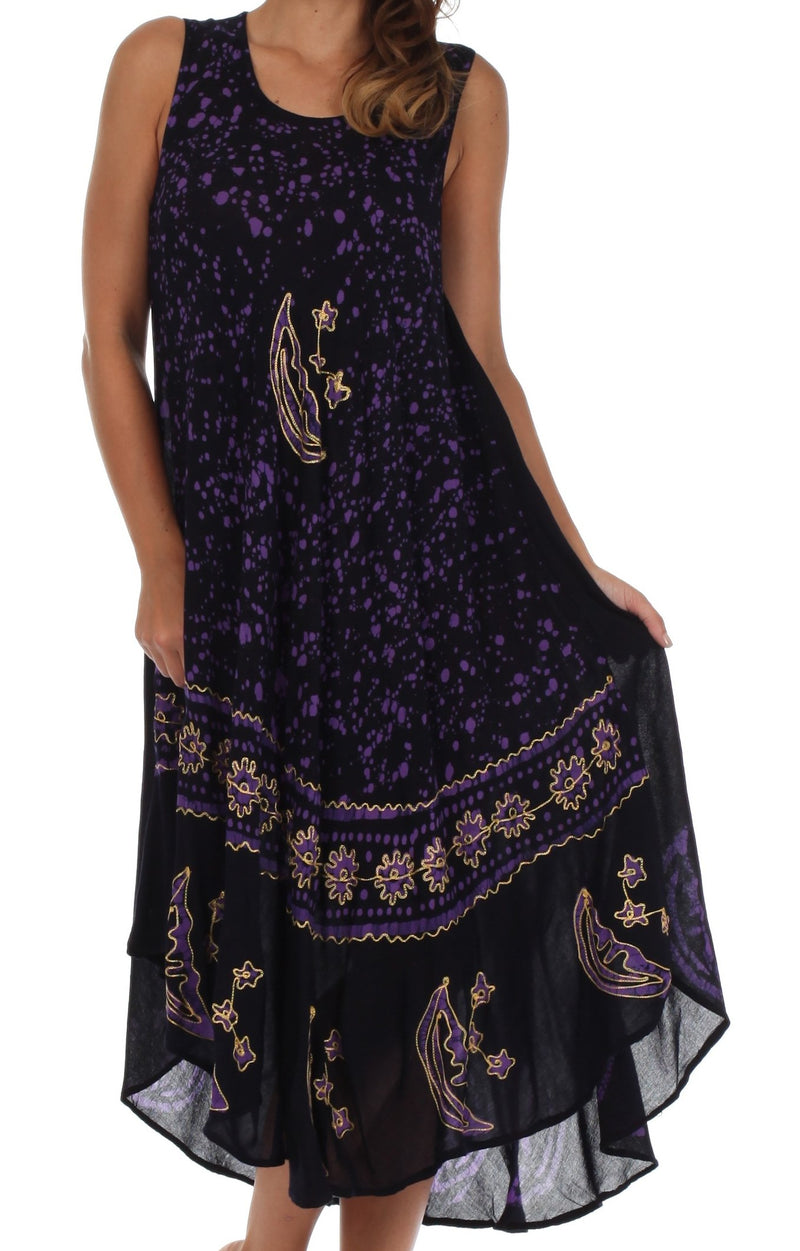 Sakkas Moon and Stars Batik Caftan Tank Dress / Cover Up