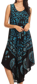 Sakkas Moon and Stars Batik Caftan Tank Dress / Cover Up#color_Black/Turquoise