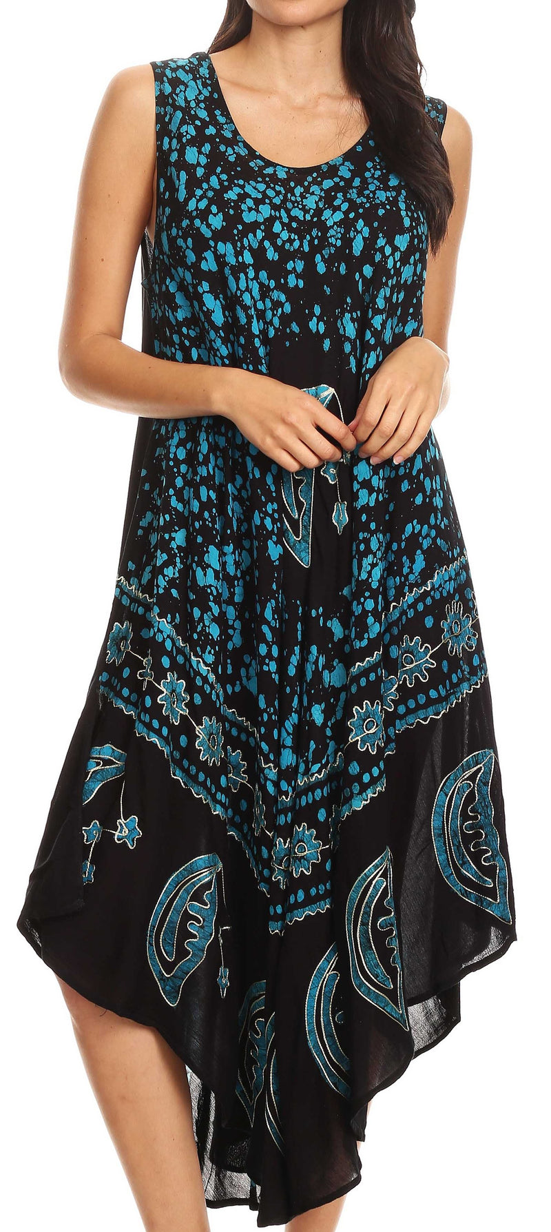 Sakkas Moon and Stars Batik Caftan Tank Dress / Cover Up