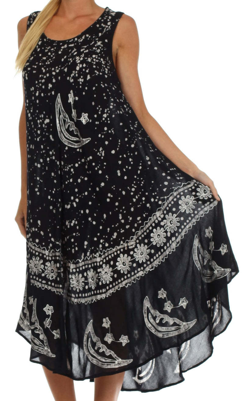 Sakkas Moon and Stars Batik Caftan Tank Dress / Cover Up